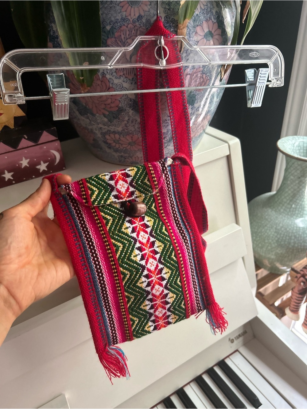 Vintage Handwoven Woven Boho Crossbody Bag Red Pink Ethnic Festival Fringe Purse - Picture 6 of 10